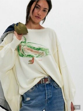 Free People Camden Pullover Sweatshirt with 🦆 Mallard Duck Print